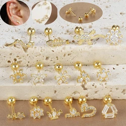 1PC Stainless Steel Stud Earrings 18K Gold Plated Star Zircon Helix Tragus Cartilage Earrings Hypoallergenic Piercing Jewelry