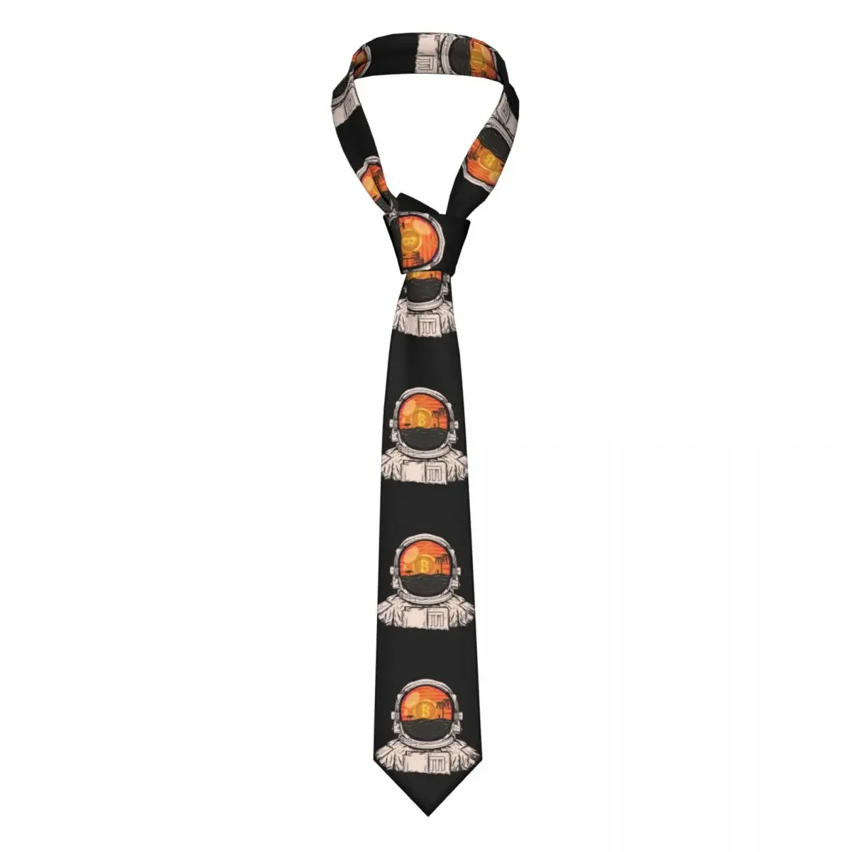 Bitcoin Moon Astronaut BTC Unisex Necktie Fashion Polyester 8 cm Wide Currency Neck Ties Men Suits Accessories Gravatas Business