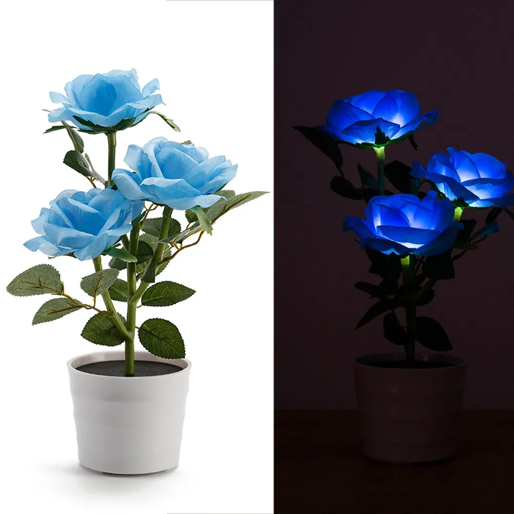 

Solar Rose Flower LED Lighted Artificial Rose Pot 3 Lights Flower Bonsai LED Lamp Nightlight for Garden Bedroom Office Hotel