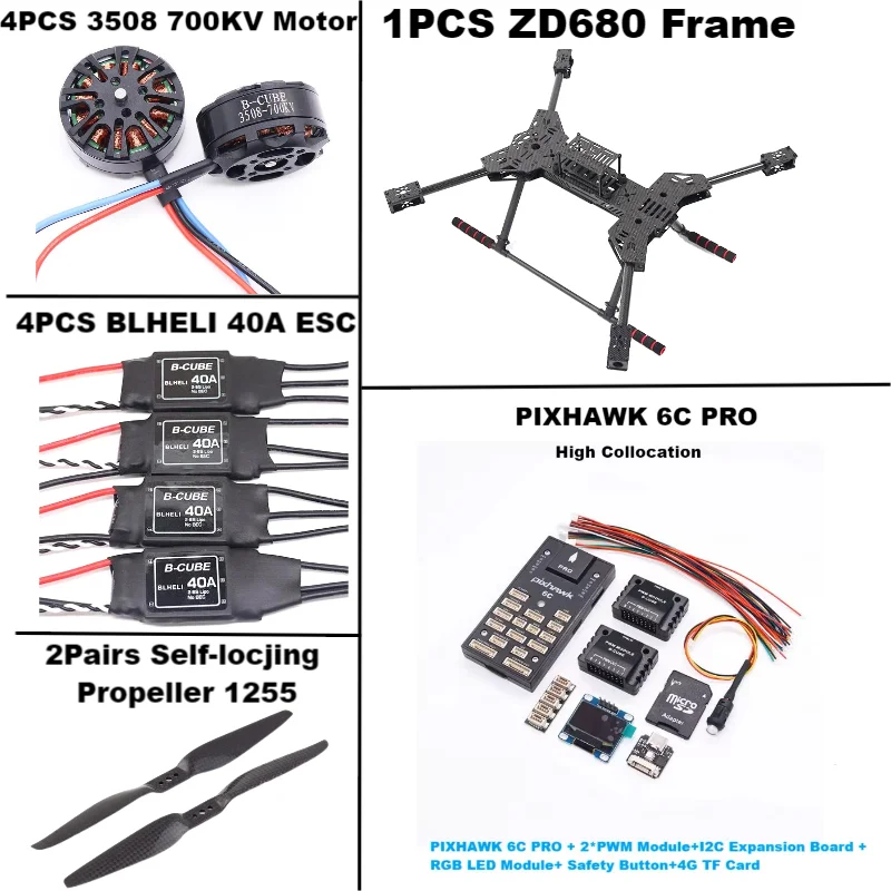 Nouveau ZD680 PIXHAWK2.4.8 M8N entièrement en Fiber de carbone hexa-rotor bras pliable Kit de cadre d'hexacopter pour Copter avec train d'atterrissage inflodable