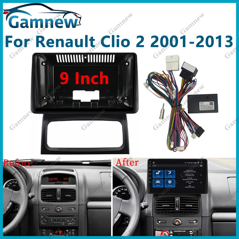 9 Inch Car Frame Fascia Adapter Canbus Box Decoder Android Radio Fitting Panel Kit For Renault Clio 2 BB CB 2001-2013