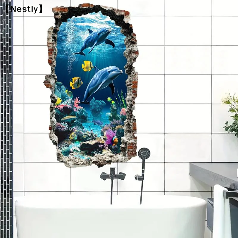 3D-Wandaufkleber, Ozeanwelt-Aufkleber, halbmatter PVC-Aufkleber, leicht abziehbarer Aufkleber, unregelmäßige Form, Heimdekoration, Ozean-Themen-Dekoration〔Nest〕