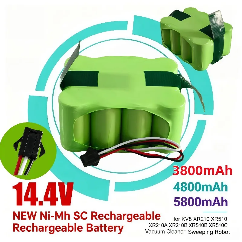 14.4V Ni‑MH SC Rechargeable Battery 3800/4800/5800mAh For KV8 XR210 XR510 XR210A Robot Vacuum Cleaner