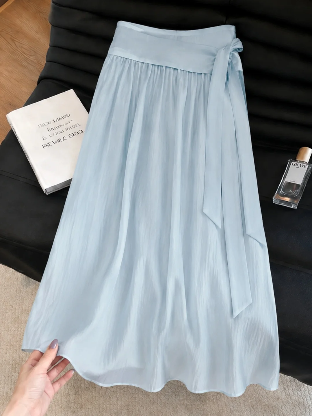 

Casual High Waist A-Line Midi Skirt Design Sense Belted Summer 2026 Euro Style Loose Fit Versatile Skirt for Women