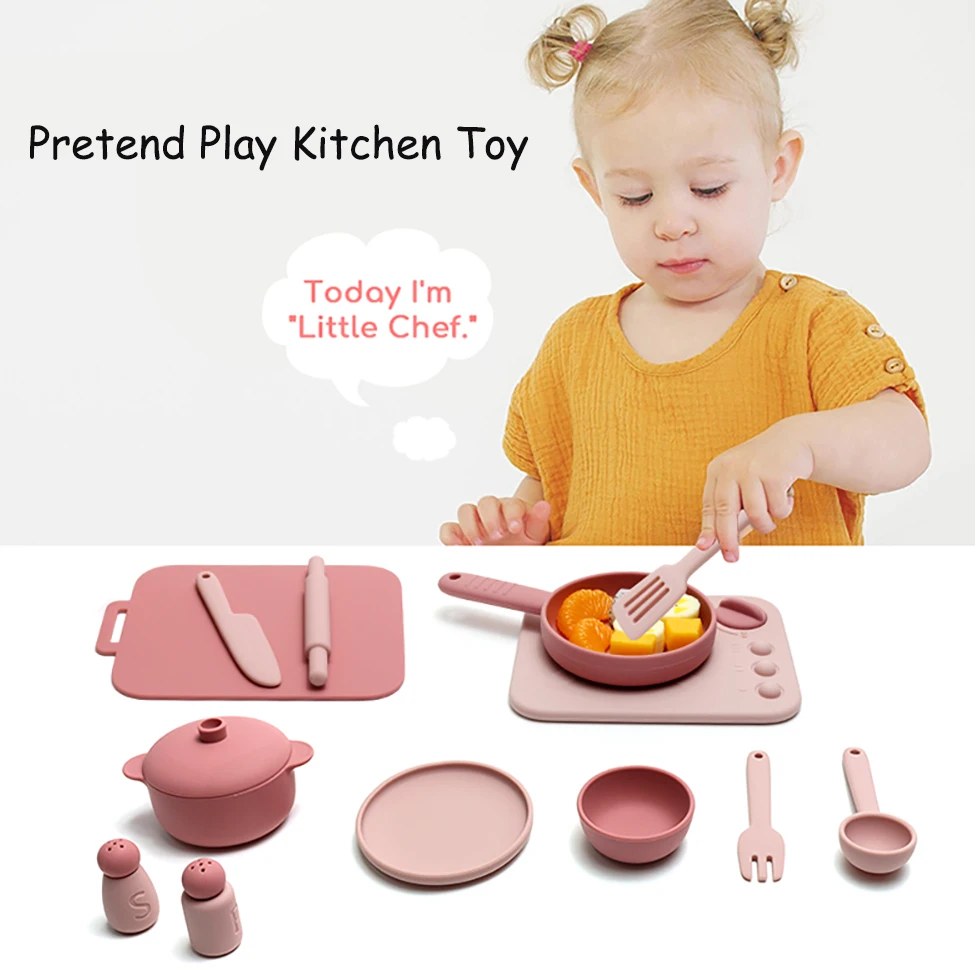 Set da 13 pezzi Set da gioco da cucina in silicone Giocattolo Fai finta di giocare con l'utensile da cucina Gioco Giocattoli educativi precoci per i più piccoli Regali per bambini