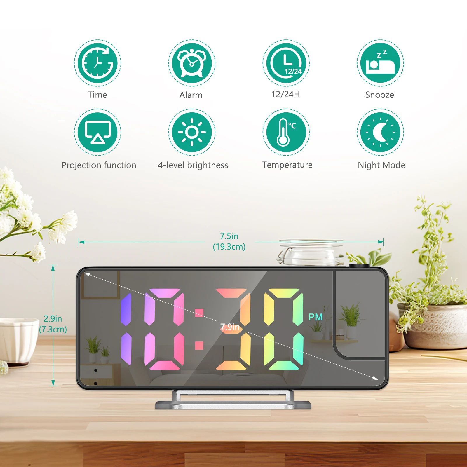 ORIA Projection Alarm Clock LED Mirror Alarm Clock 7.9\