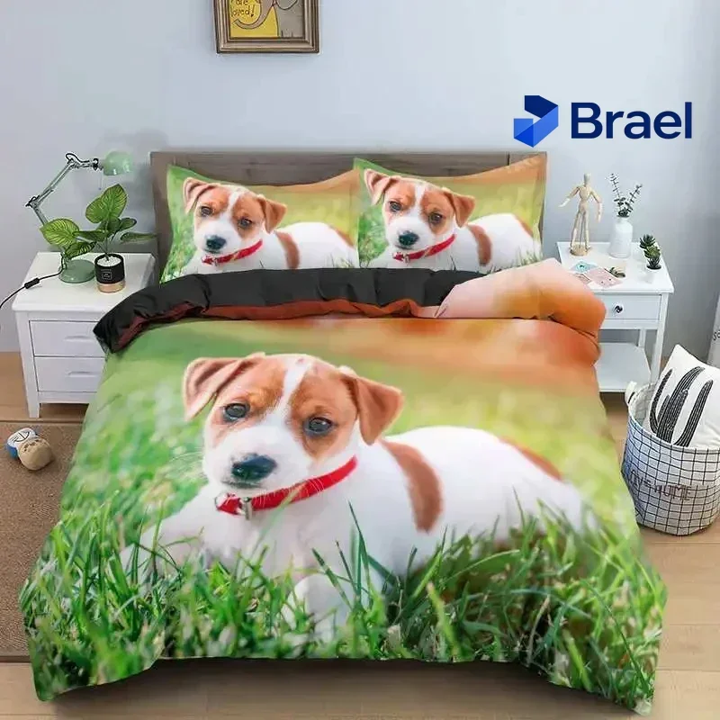 Exquisite Cute Jack Russell Dog Bedding Set,Duvet Cover Comforter Bed Set Quilt Cover Pillowcase,King Queen Twin Size Boys Girls