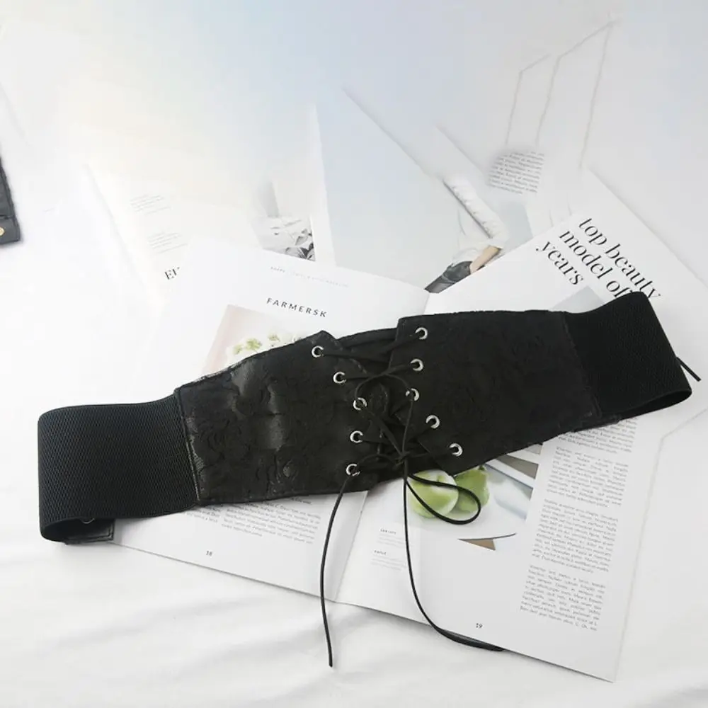 Eleganti fasce in pizzo regolabili in pelle tinta unita corsetto cintura cravatta corda elastica a vita larga corsetto per ragazze