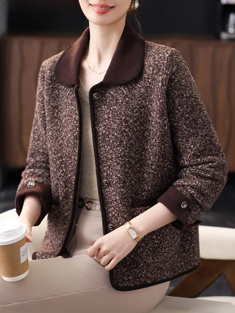 

Sli Spring Outerwear for Middle-Aged Mothers Faionable Knitted Top High-Quali Polyester Fiber ort Length Single Button