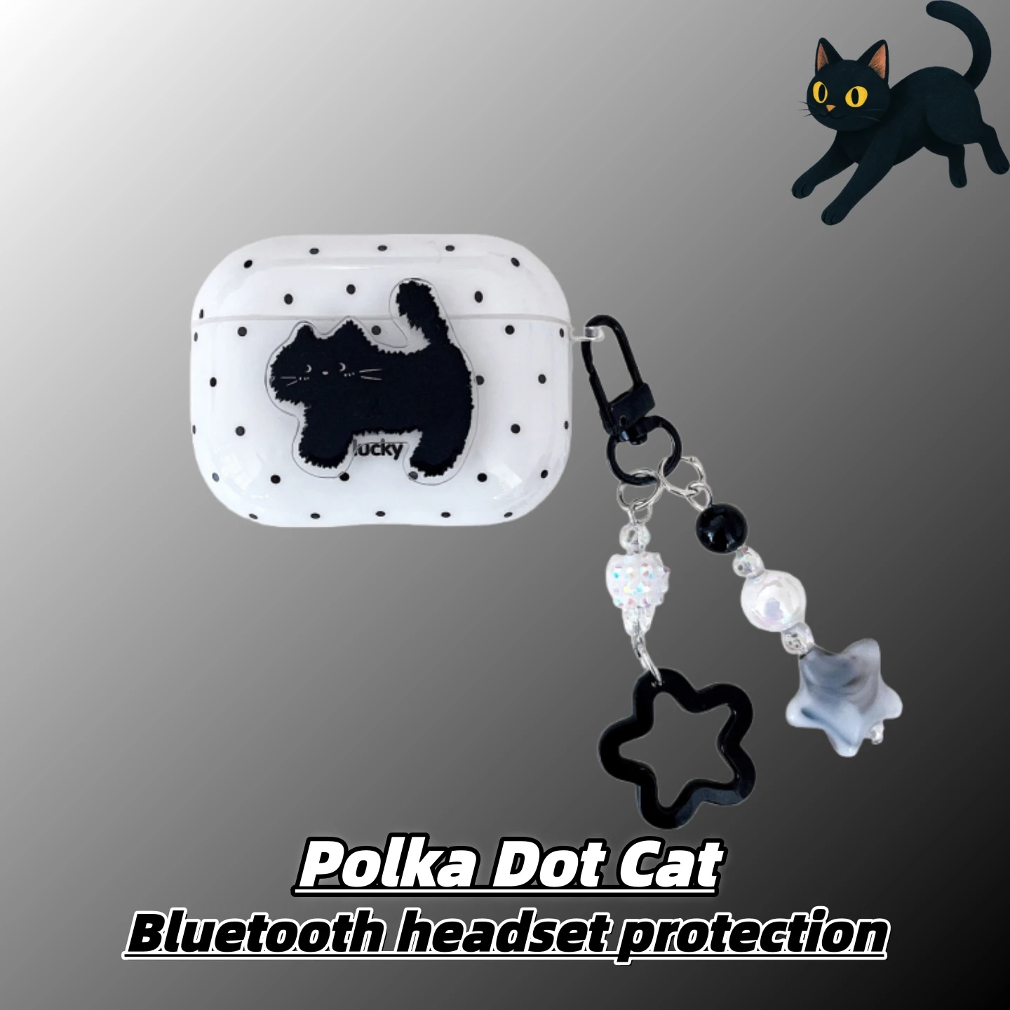 

Korea Cute Wave Point Black Cat Earphone Cover For Apple AirPods Pro3 AirPods 4 2 1 Pro 2 Wireless Earphone Cover Charging Box