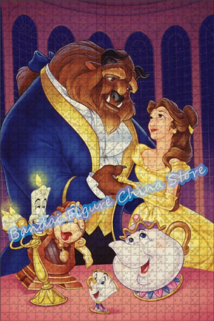 Disney Beauty and The Beast 300/500/1000 Pieces Jigsaw Puzzles Cartoon Princess Belle Print Puzzles for Kids Educational Toys