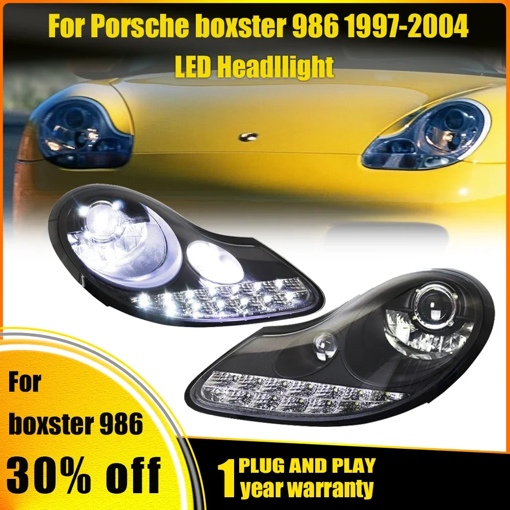 2PCS Head Lamp For Porsche boxster 986 LED Headlight 1997-2004 Headlights 986 DRL Turn Signal High Beam Angel Eye Projector Lens