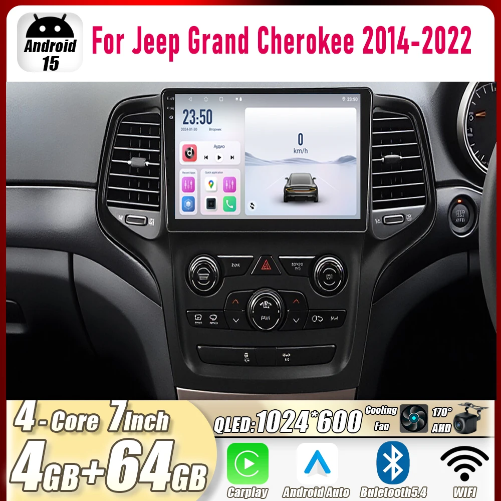 

GPS 9" For Jeep Grand Cherokee 2014-2022 Car Stereo Radio CarPlay Android15 Auto Head Unit 4GB+64GB+WIFI Navi Multimedia Player