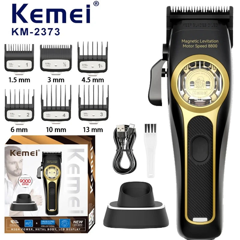 Kemei 2373 Barber Fade Hair Clippers Professional Cordless Hair Trimmer Electric Men Hair Cutting Machine Magnetic Motor 8800RPM