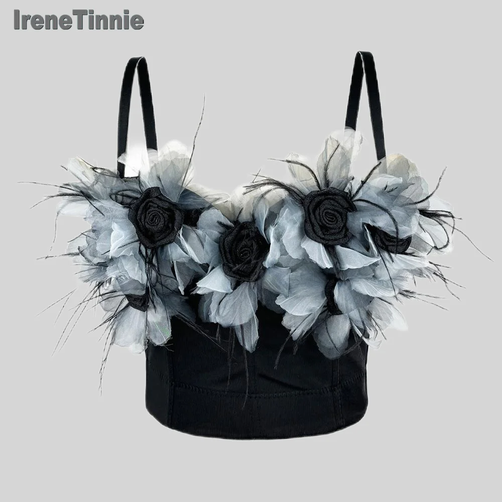 IRENE TINNIE Fashion Backless Corset Lady 3D Flower Tassel Crop Top Sexy Women Camisole Bustier Y2K Club Party Tank Tops 2025