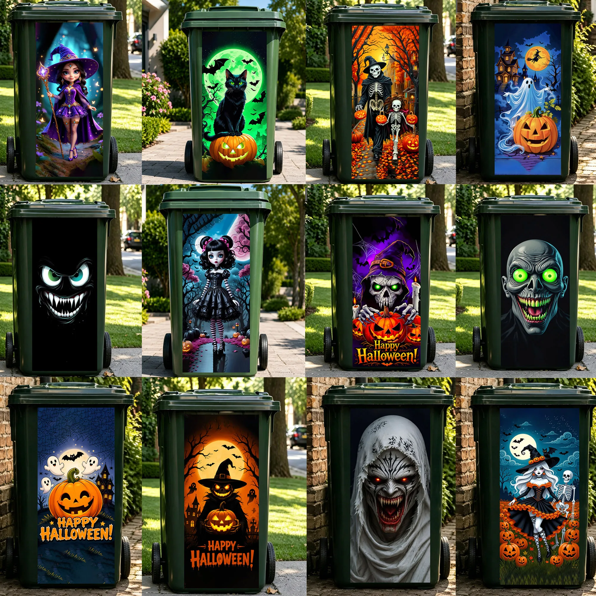 Autocollants d'Halloween sur le thème de l'horreur, plusieurs motifs de squelettes, autocollants imperméables à peler et coller pour décorer la fête d'Halloween en extérieur