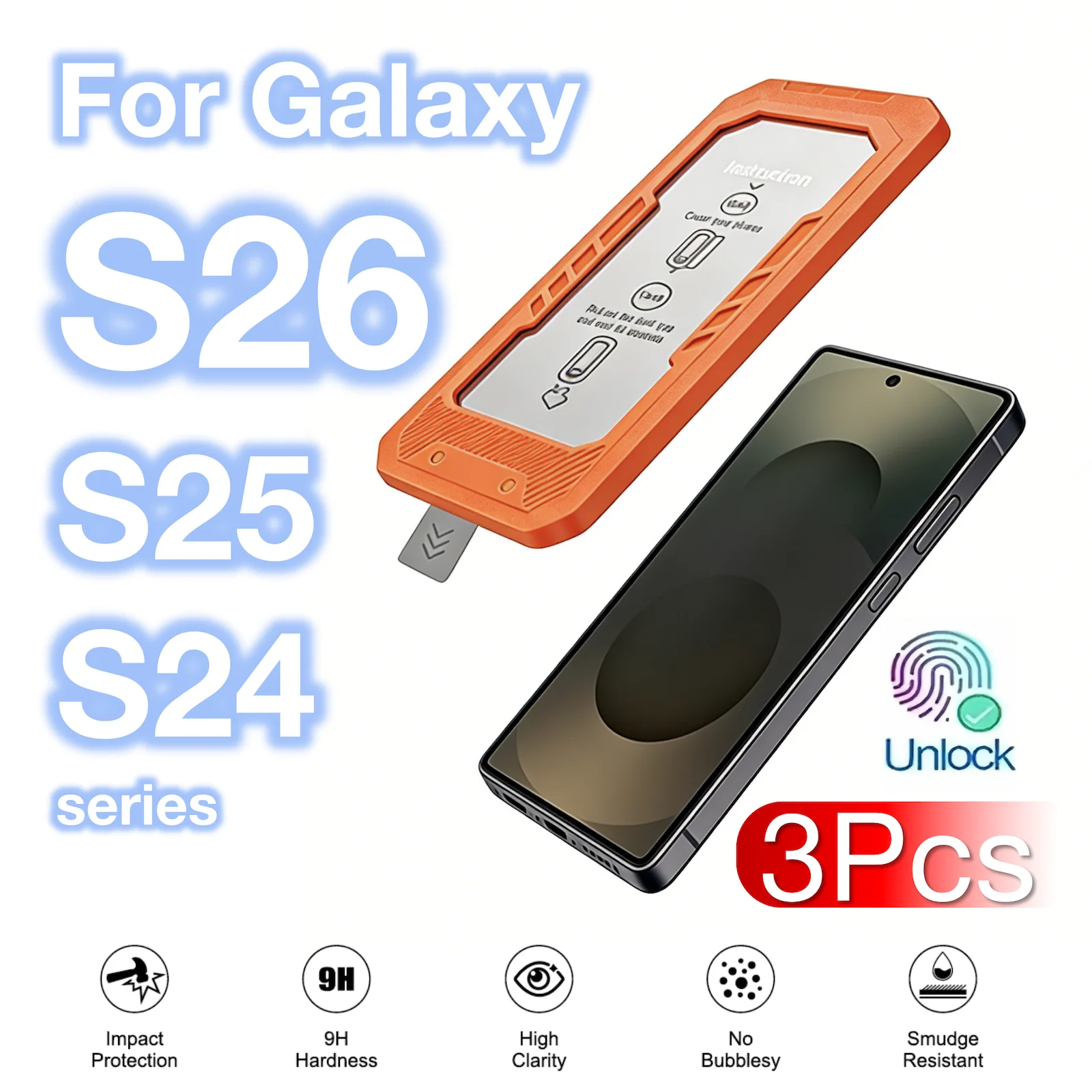 

3Pcs For Galaxy S26 S25 S24 Ultra Plus + Tempered Glass Screen Protector 9H No Dust Mobile Accessories fingerprint