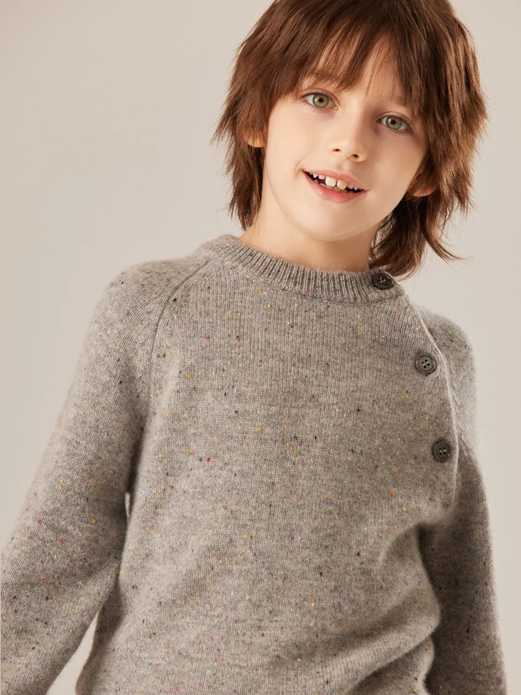 الأطفال مائل الكتف زر سترة الكشمير المعنقة الفتيان الفتيات اللون النقاط البلوز الخريف الشتاء الاطفال 100% الكشمير تريكو