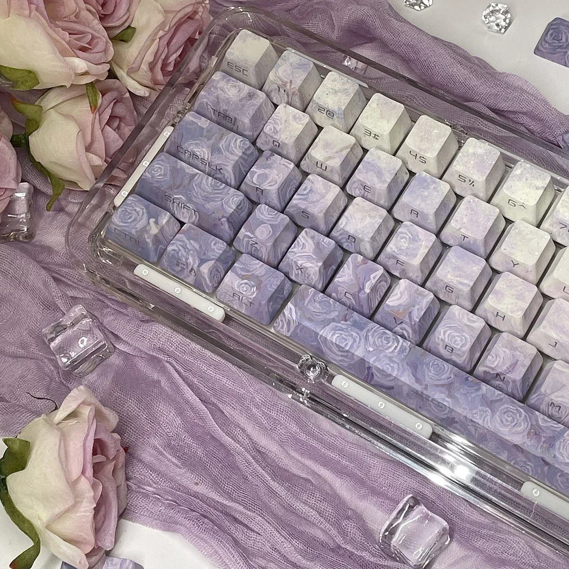 Rose Coast Keycaps Side Engraved Transparent OEM Height 133 Keys Customized PBT Sublimation Mechanical Keyboard Keycaps