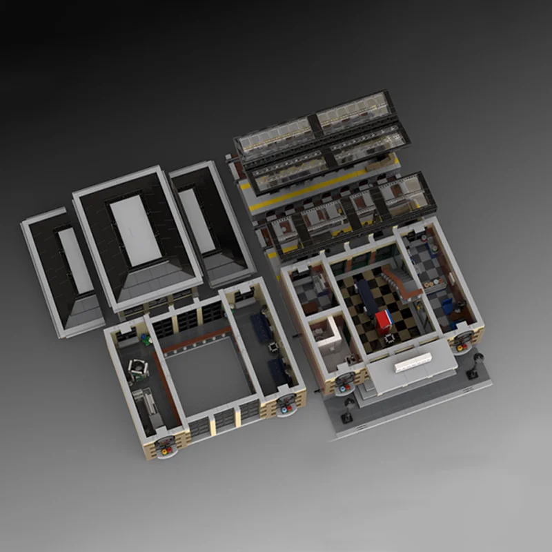 3619PCS Stazione ferroviaria tedesca modulare MOC Blocchi di costruzione modello fai-da-te - Stazione ICE moderna con carrello portabagagli e espositore