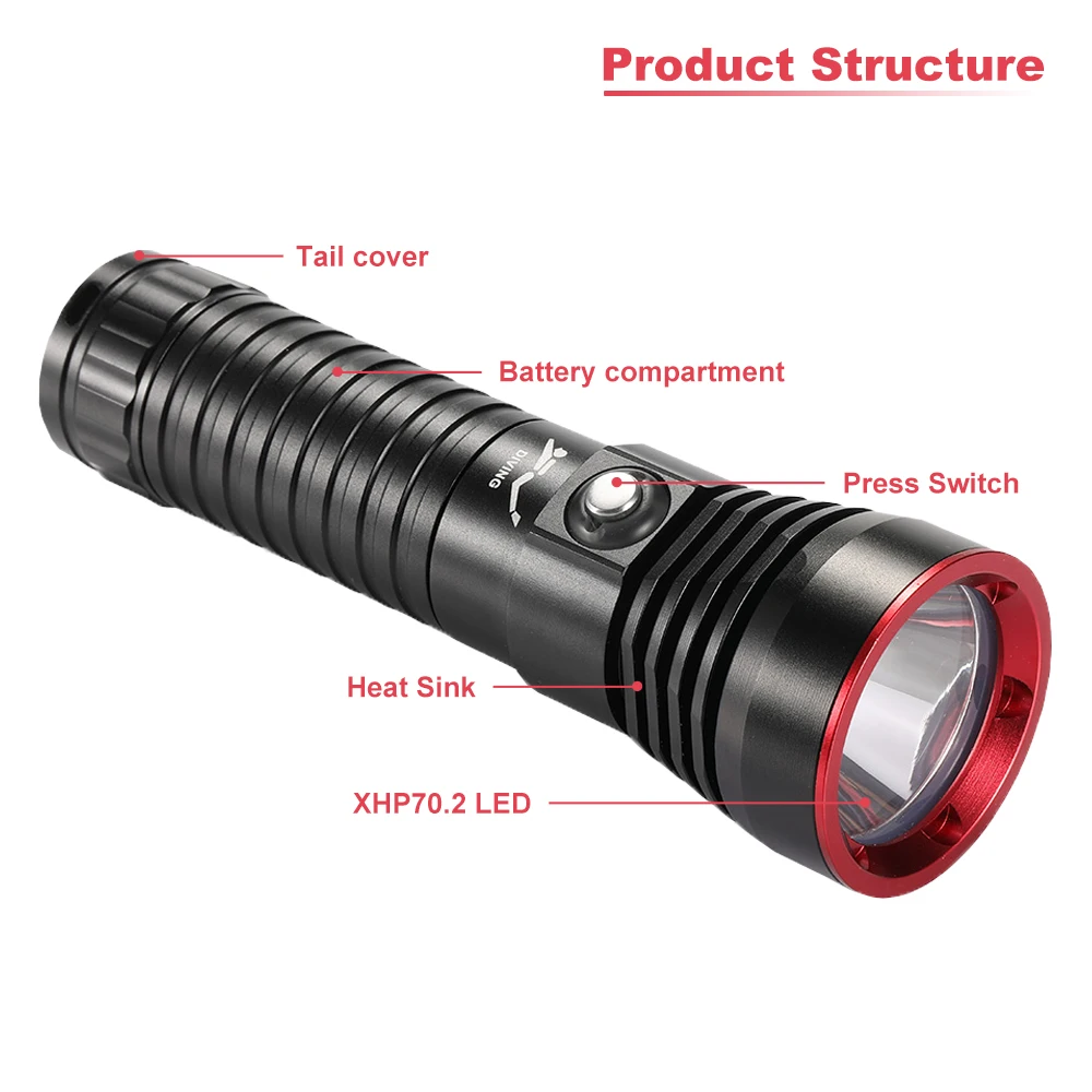 Asafee 80M Diving Flashlight XHP70 LED Dive Lantern Underwater Fishing Magnetic Switch Torch Waterproof SOS Light Scuba Lamp