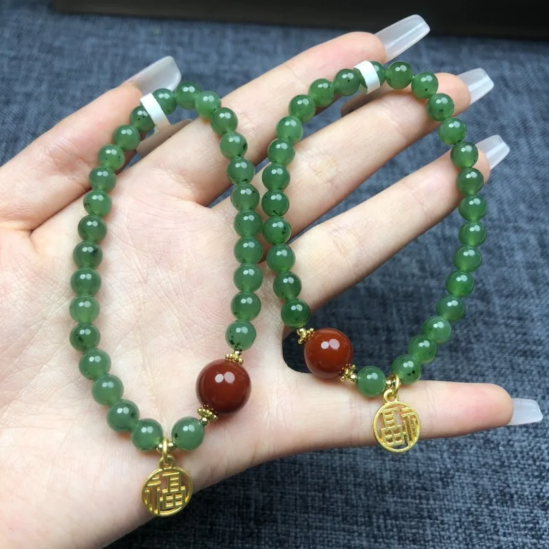 

Natural Hetian Jasper Bracelet Men's and Women's Simple Round Bead Bracelet Wholesale