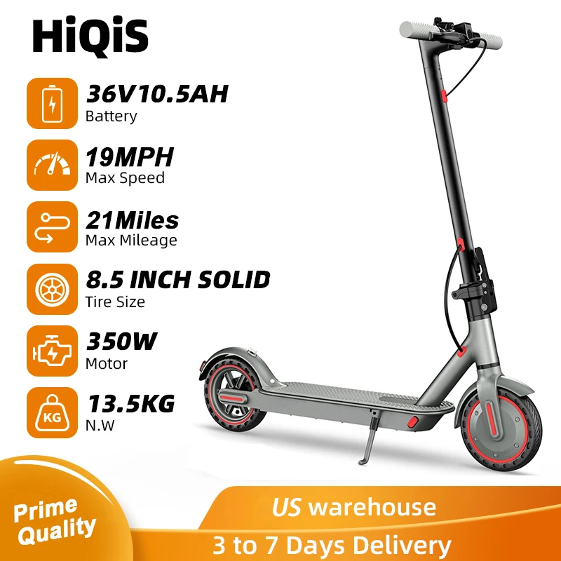 

HiQiS Electric Scooter 8.5 Inch Solid Tire 350W 10.5Ah 19MPH EScooter For Adult 30km Range Solid Tire Foldable Scooters with APP