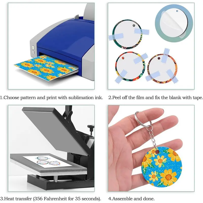 A27F-360 Pieces Round Sublimation Keychain Blanks Double Side Heat Transfer Blanks MDF Key Rings Blank Board Key Chain Blanks