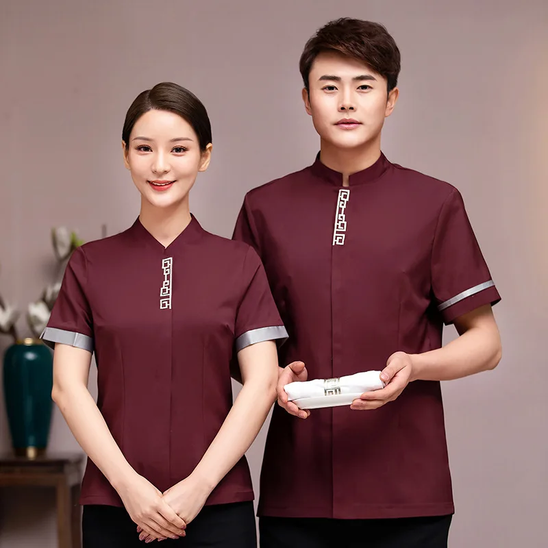 Catering Restaurant Waiter Workwear Short-Sleeved Summer Clothes Women's Chinese Style Tea House Restaurant Hot Pot Restaurant F