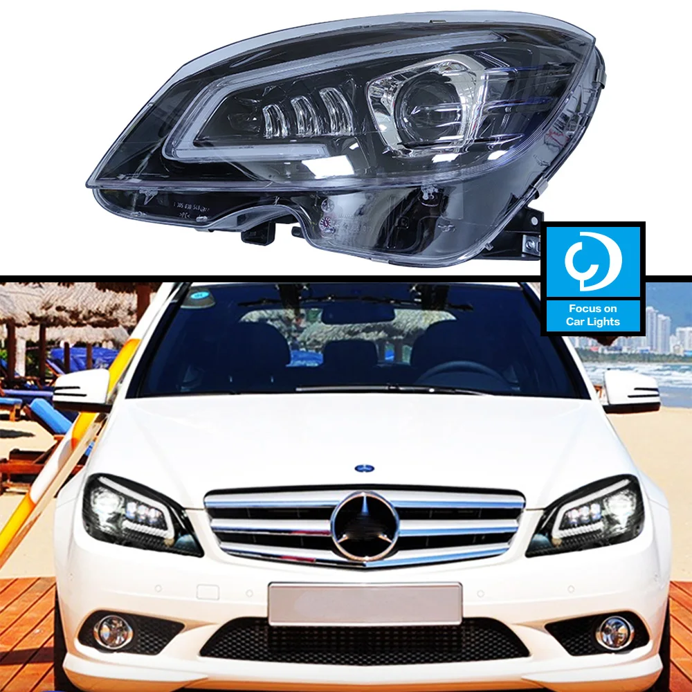 AKD Car Front Lamp for Benz W204 LED Headlight 2007-2011 c200 c260 c300 DRL Dynamic Turn Signal Lens Automotive Accessories 2pcs