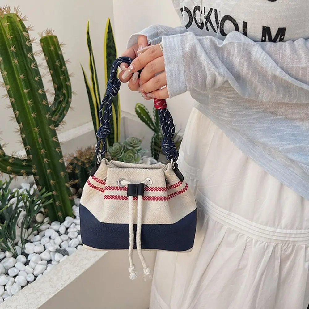 

Korean Style Retro Canvas Bucket Bags Crossbody Bag Purse Patchwork String Crossbody Bag Large Capacity Wallet Bags