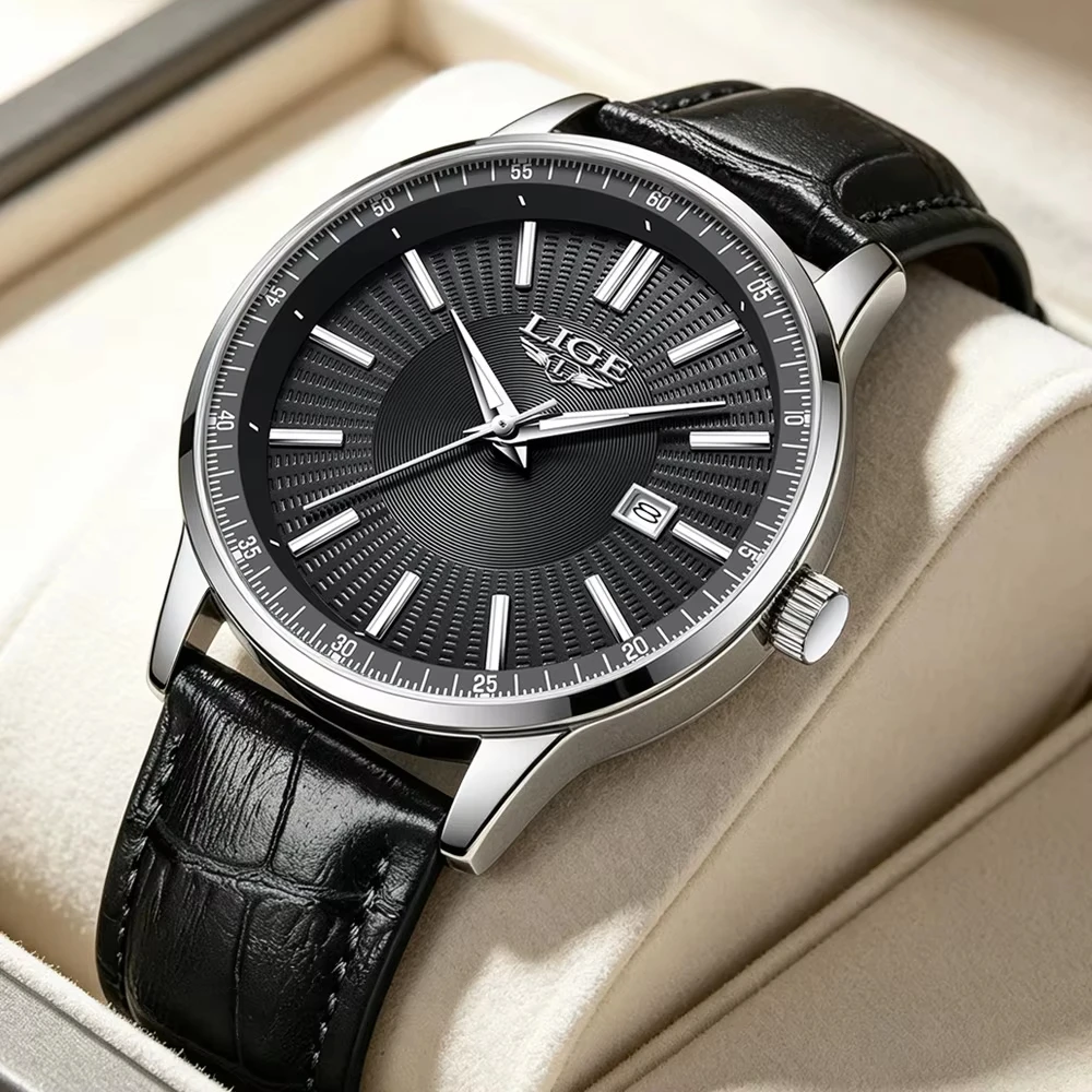 LIGE Man Watch Fashion Leather Strap Mens Watches Military Sport Waterproof Calendar Quartz Wristwatches Male Clock Reloj Hombre