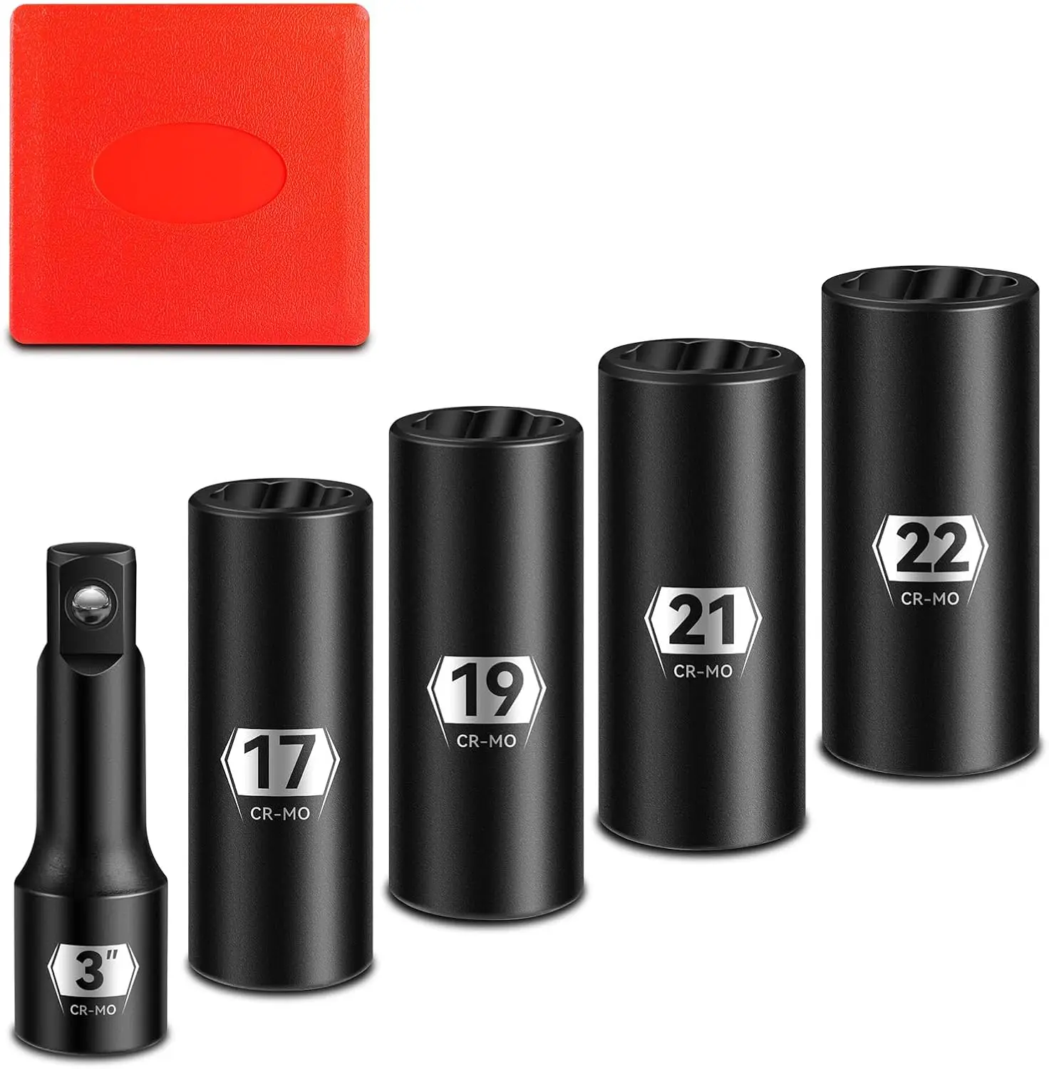 

5-Piece 1/2' Drive Lug Nut Remover, 6 Point Twist Extractor Set (17-22mm) with 3' Extension, CR-MO Steel