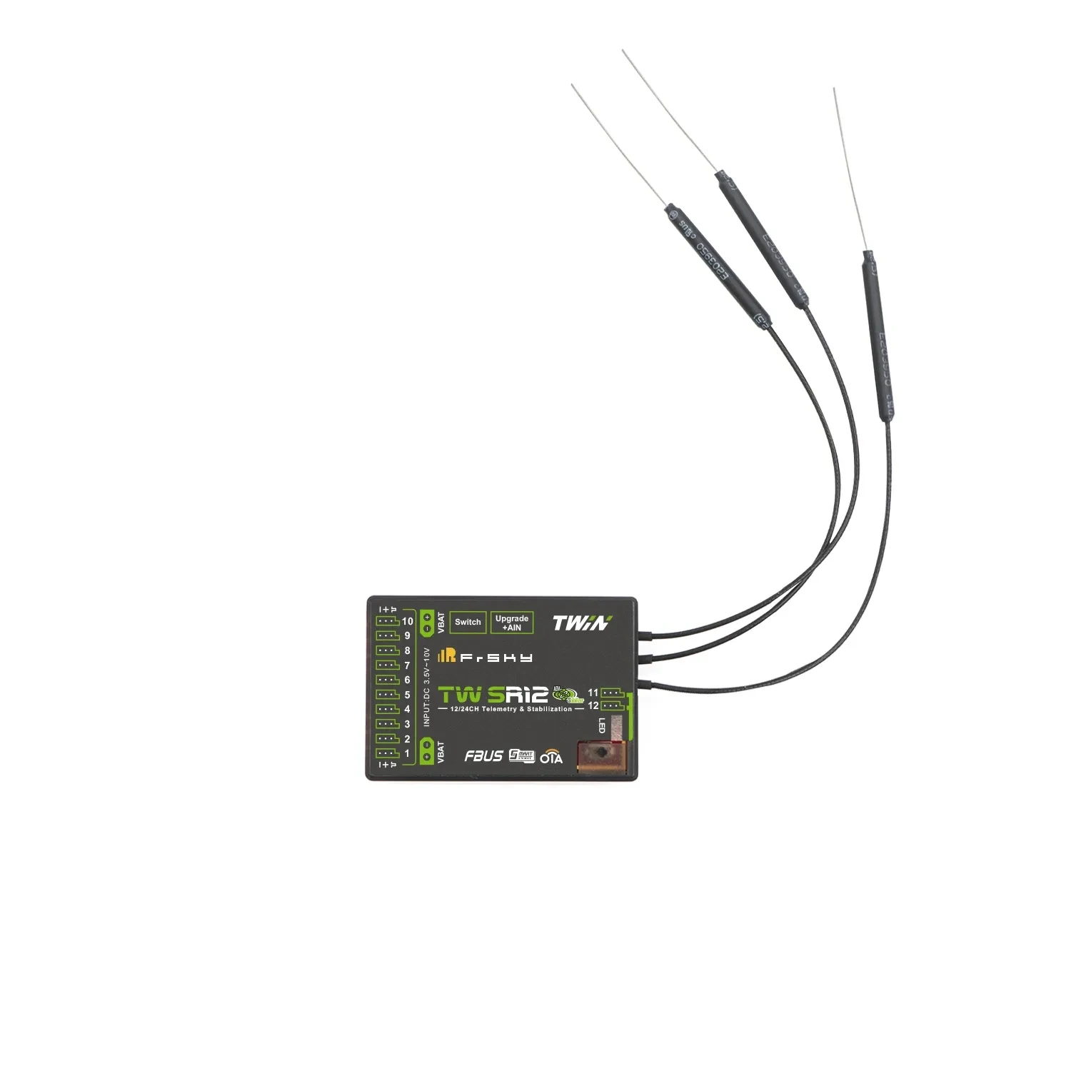 

FrSky TW SR12_Dual 2.4G, boasts the ADV stabilization feature FrSky TW SR12 dual 2.4GHz frequency band receiver 12 channels