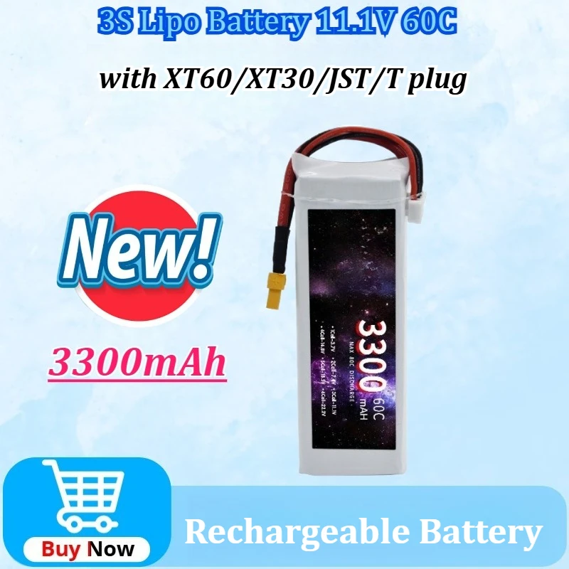 

3S Lipo Battery 11.1V 3300mAh 60C with XT60/XT30/JST/T Deans Connector for Truck Car Helicopter Drone Ship Boat RC Toys Battery