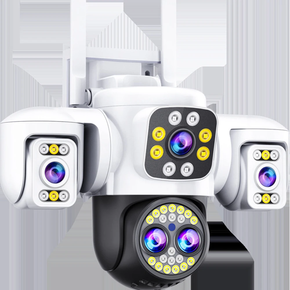 

Камера домашней безопасности, 10K, Wi-Fi, уличная камера с 4 объективами, тройной дисплей, 10-кратный оптический зум, 360 ° Полнообзорная камера наблюдения AI Yoosee 16MP