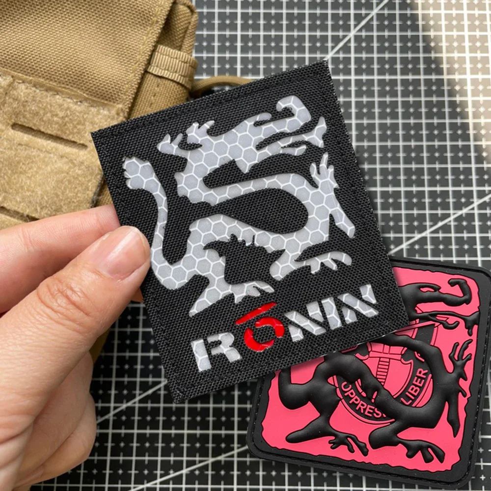 

Ronin IR Reflective Patches for Clothing Black Dragon Emblem Tactical Hook & Loop Armband Embroidered Badge on Backpack Applique