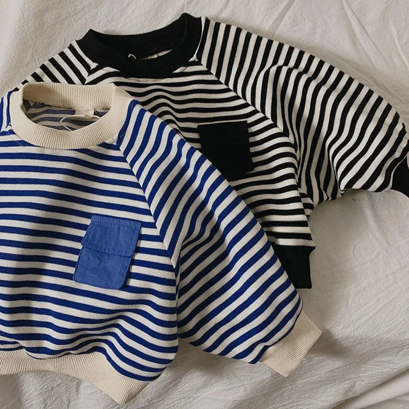 

Spring Autumn Stripe Long Sleeves Sweatshirt Kids Boys' Loose Bat Sleeves Tops Girls' Baby Boy Clothes