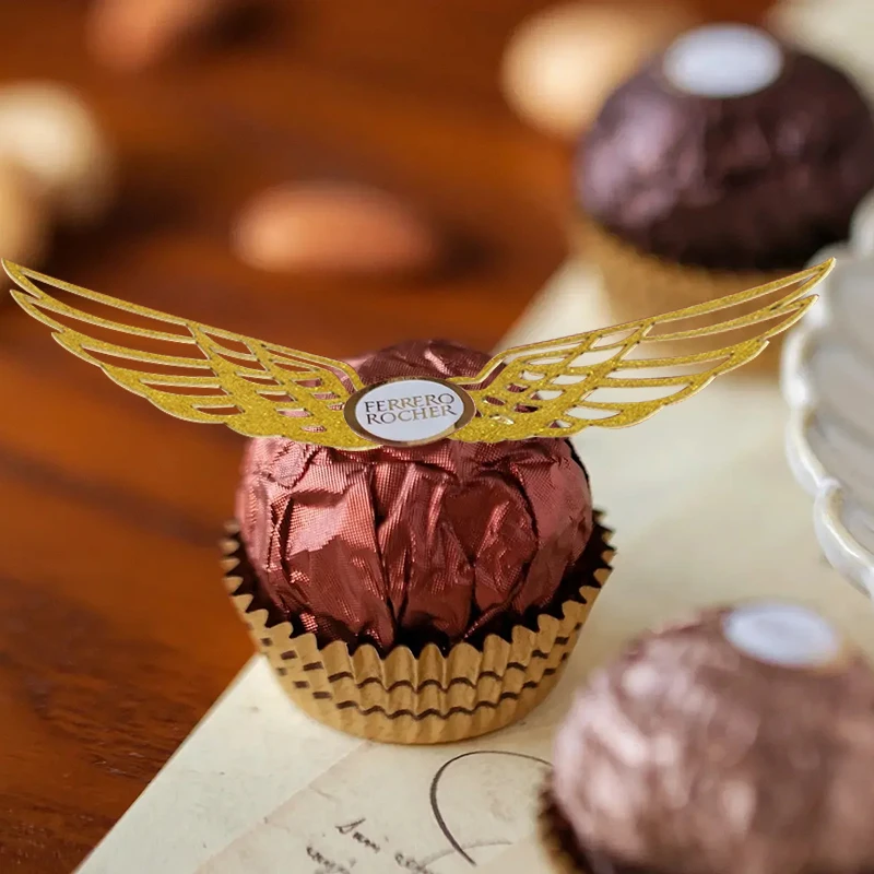 50Pcs Gold Wings Chocolate Decoration Wizard Party Wing Topper Valentine's Day Chocolate Packaging Wedding Candy Cake DIY Decor