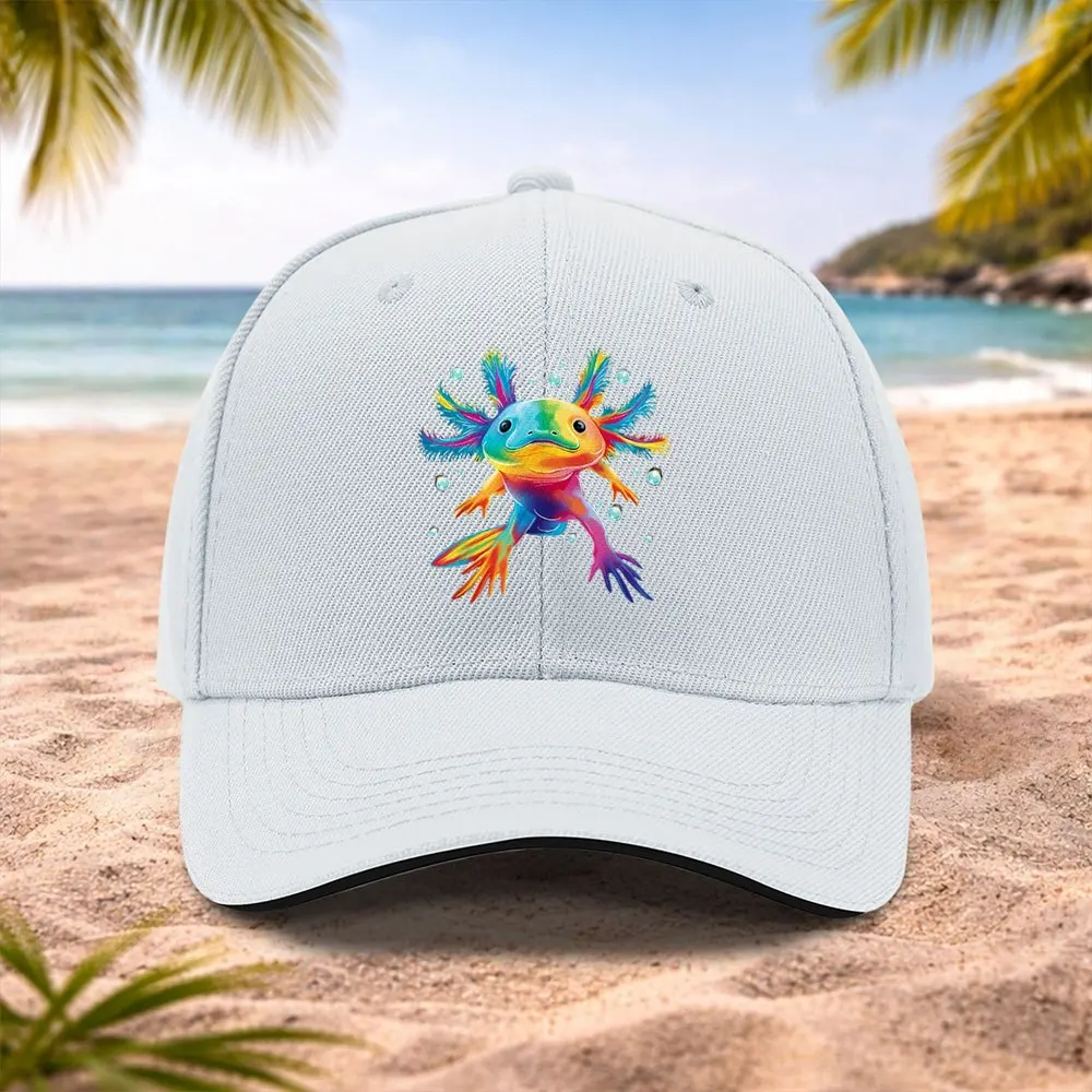 Colorful Axolotl Rainbow Print Baseball Cap Unisex Adjustable Sports Outdoor Activity Hat