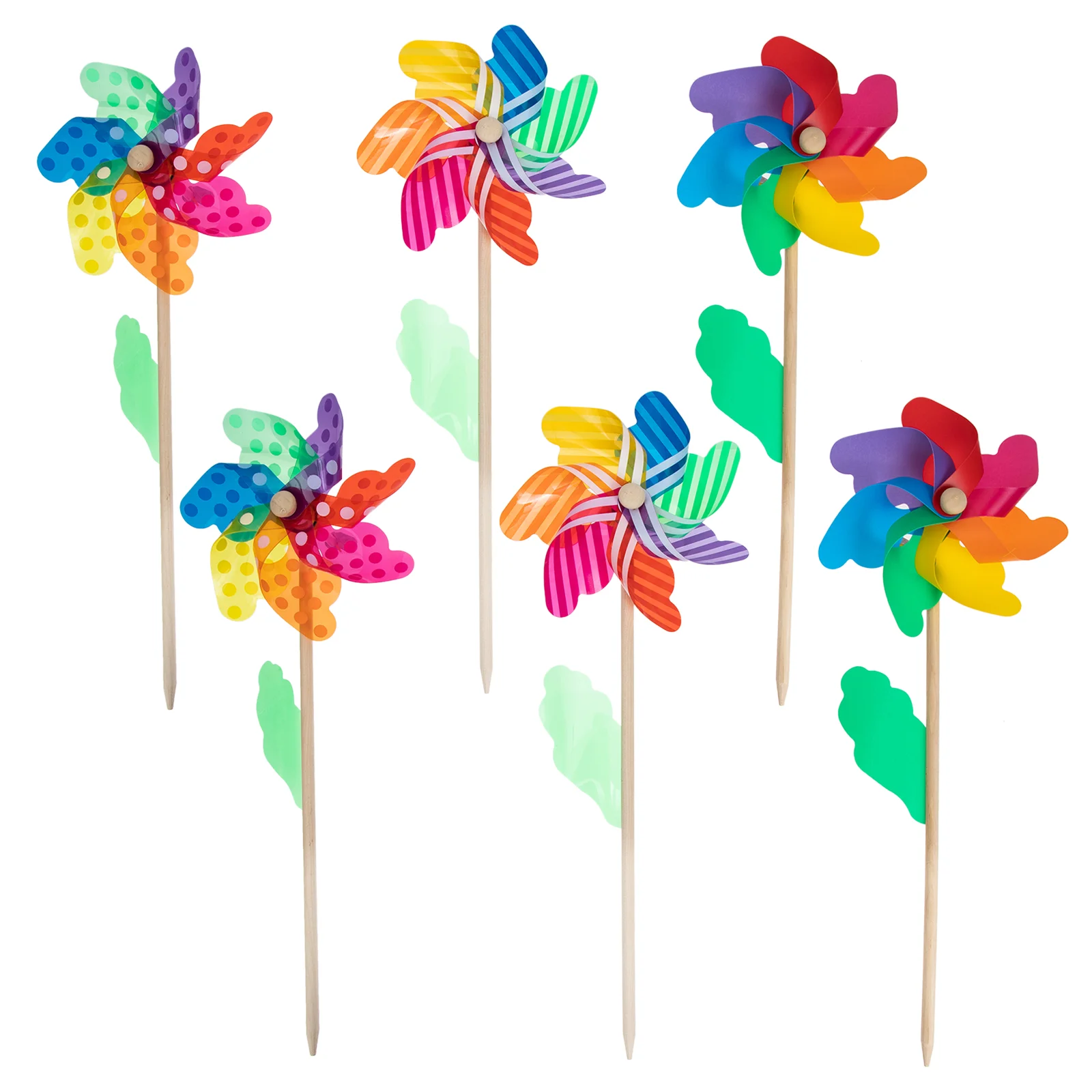 6 Pcs Rotating Colorful Windmill Pinwheel Toy Handheld Garden Decor Kids Party Plastic Wood Craft Beautiful Elegant Yard