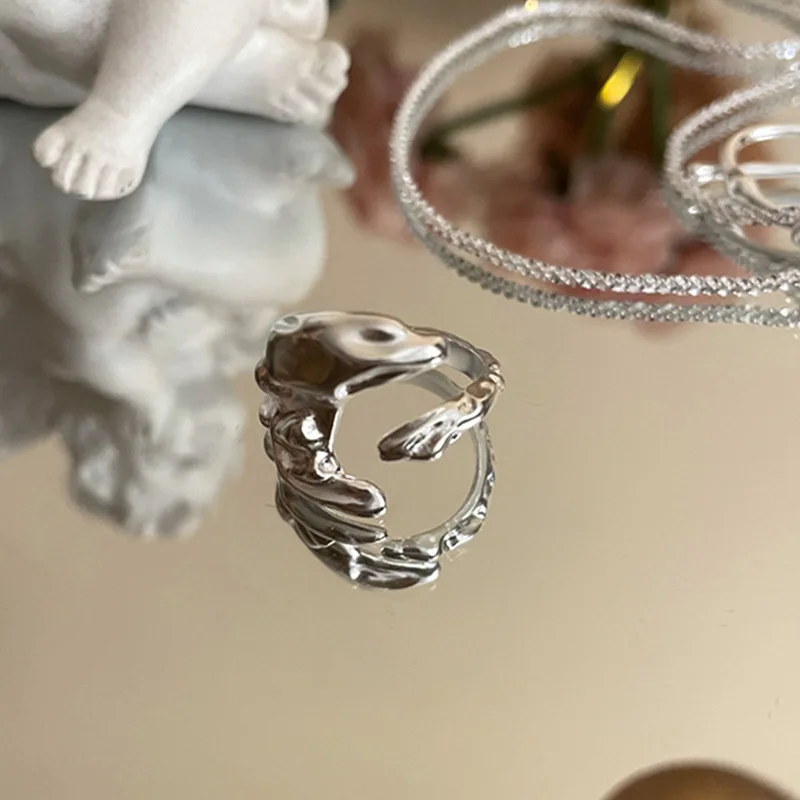 925 Sterling Silver Dolphin Open End Ring For Women Gift Irregular Cute Punk Jewelry Dropshipping Wholesale
