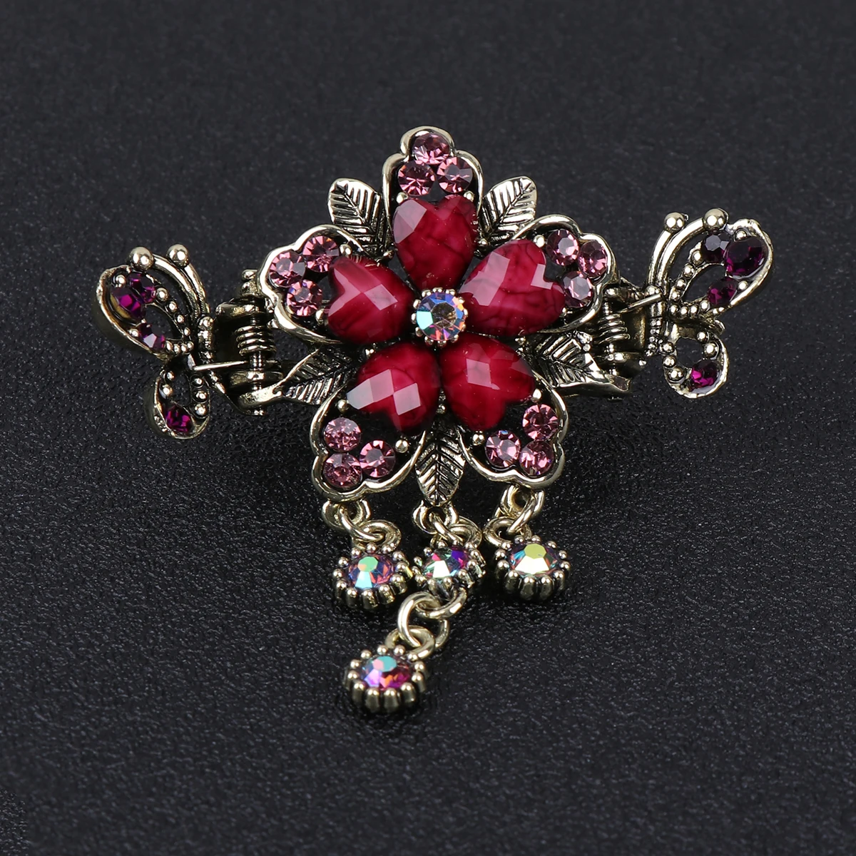 

Durable Retro Hairpins Vintage Jaw Clips Ponytail Holders Catch Clips Decorative Rhinestone Flower Grips For Women Girls