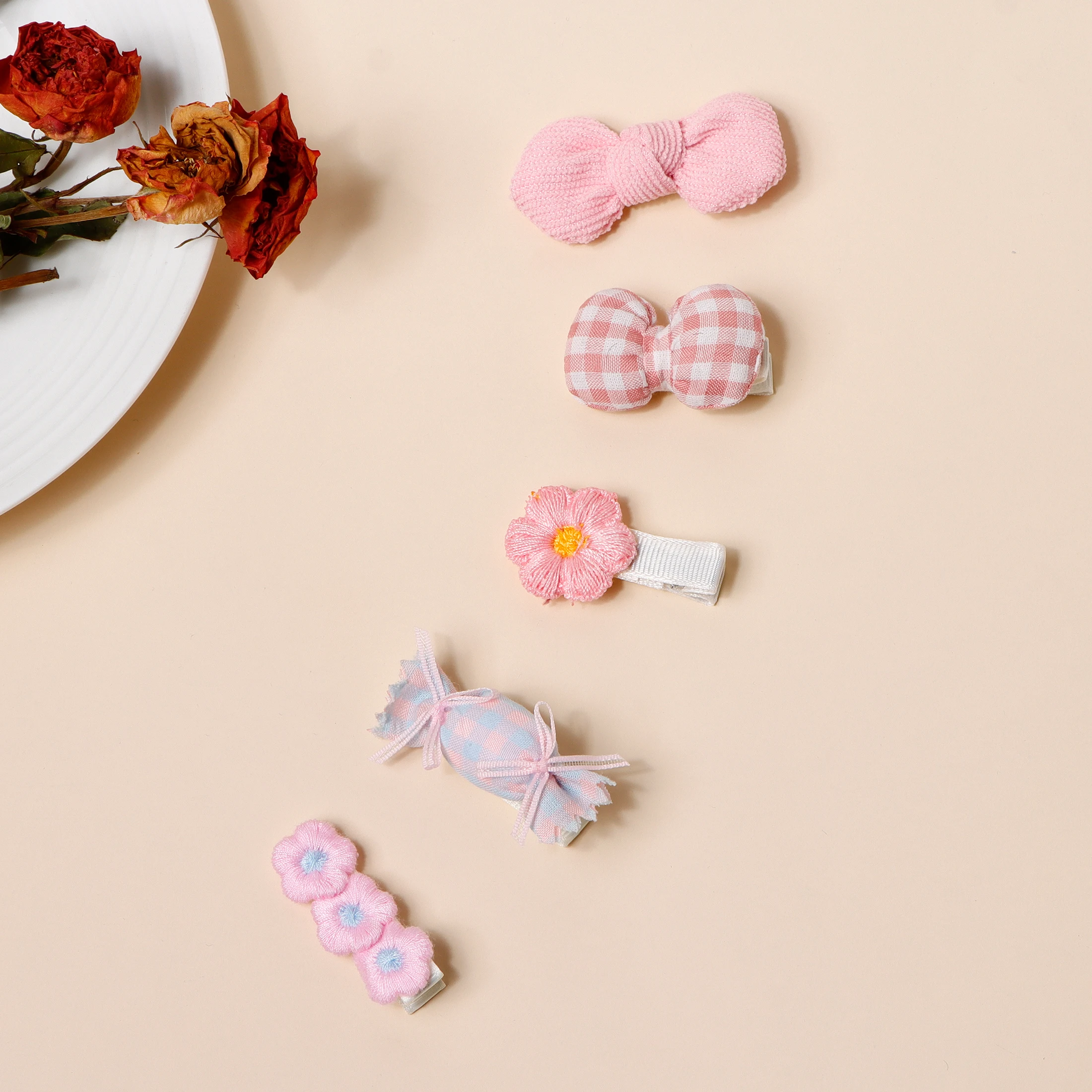 5 Stück süße rosa Haarspangen mit Schleife für Babys und Kinder, Cartoon-Haarspangen, Boutique-Haaraccessoires, Geschenkset