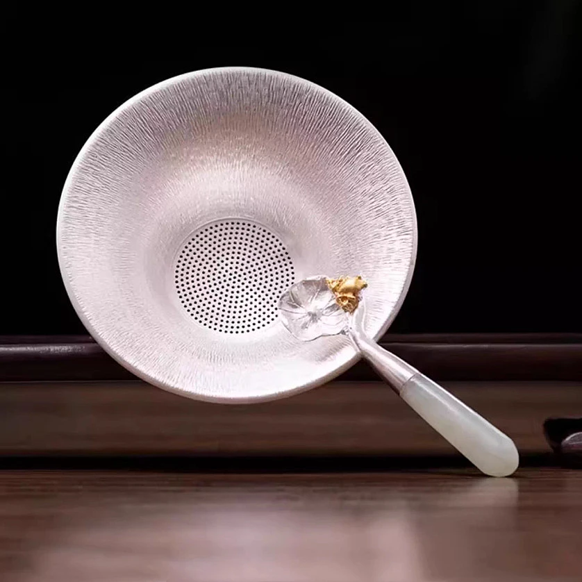 

Handmade Pure Silver 999 Tea Infuser with Jade Handle Heat Insulated Kungfu Teaset Strainer for Tea Leakage Filter