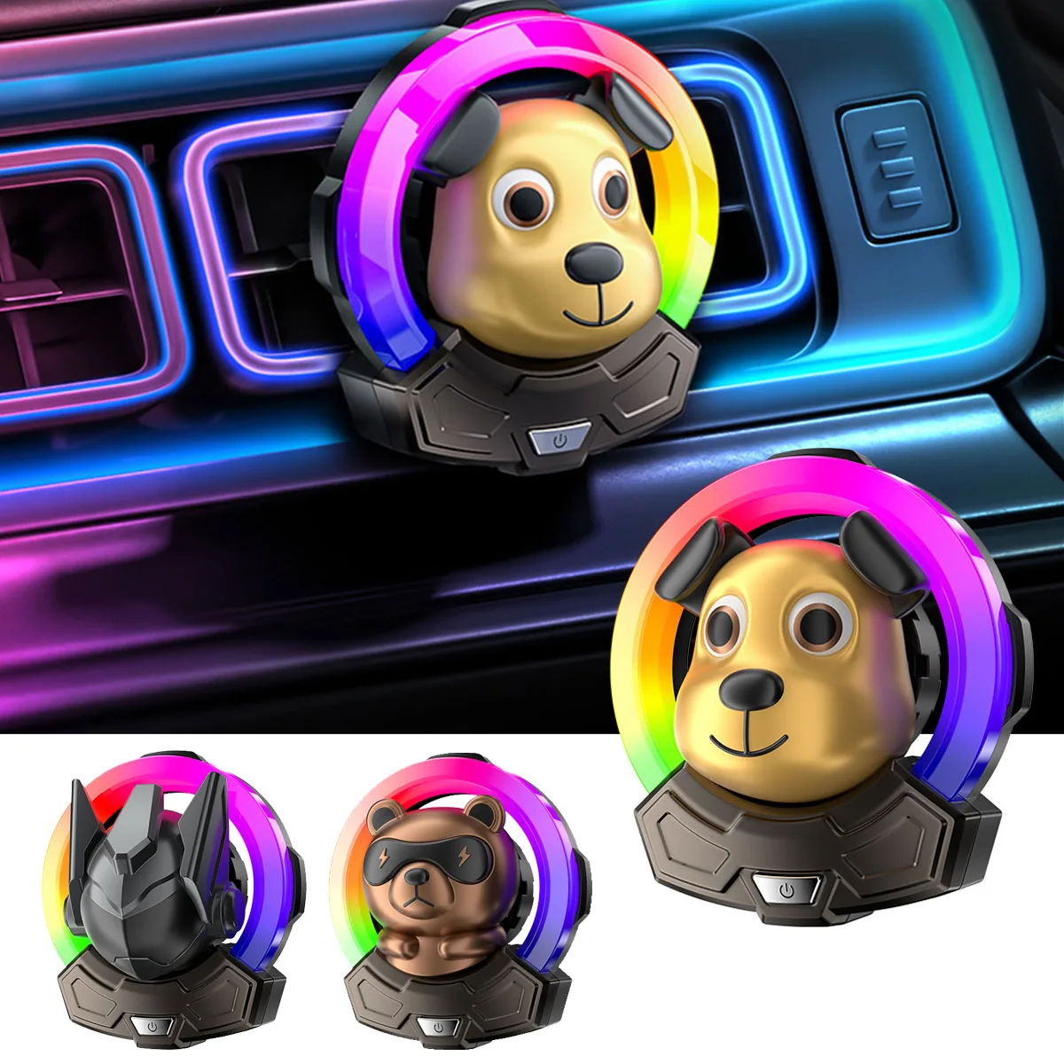 

Car Air Outlet Music Rhythm Aromatherapy Cartoon Bear Dog Shape 3D Ambient Lamp Cologne Ocean Fragrance Tablets For Remove Odor