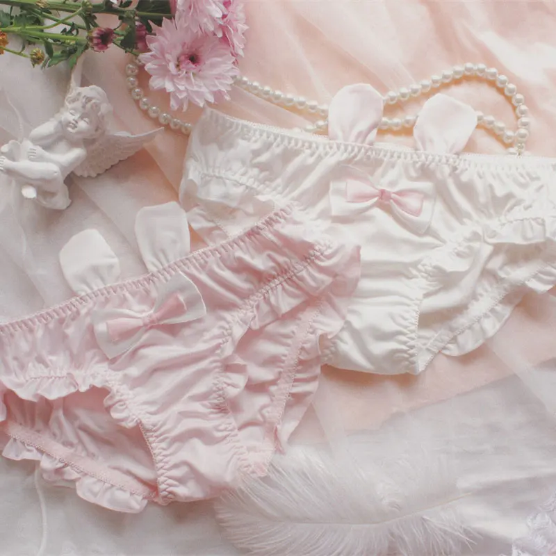 Lolita – sous-vêtements en coton pour filles, culotte sans couture à volants avec nœud papillon, slips solides en oreilles de lapin, dessin animé, Lingerie étudiante, nouvelle collection 2021