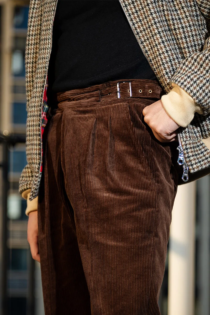 PT Clothing Men's Thick Coffee Corduroy Gurkha Loose Straight Pants GURKHA Casual Pants