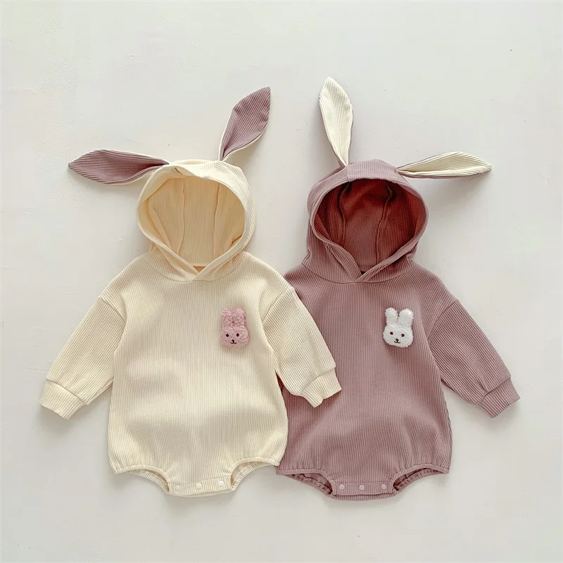 

Suefunskry Baby Girls Cute Hooded Romper Easter Clothes Rabbit Ears Long Sleeve Jumpsuits Spring Toddler Bodysuits