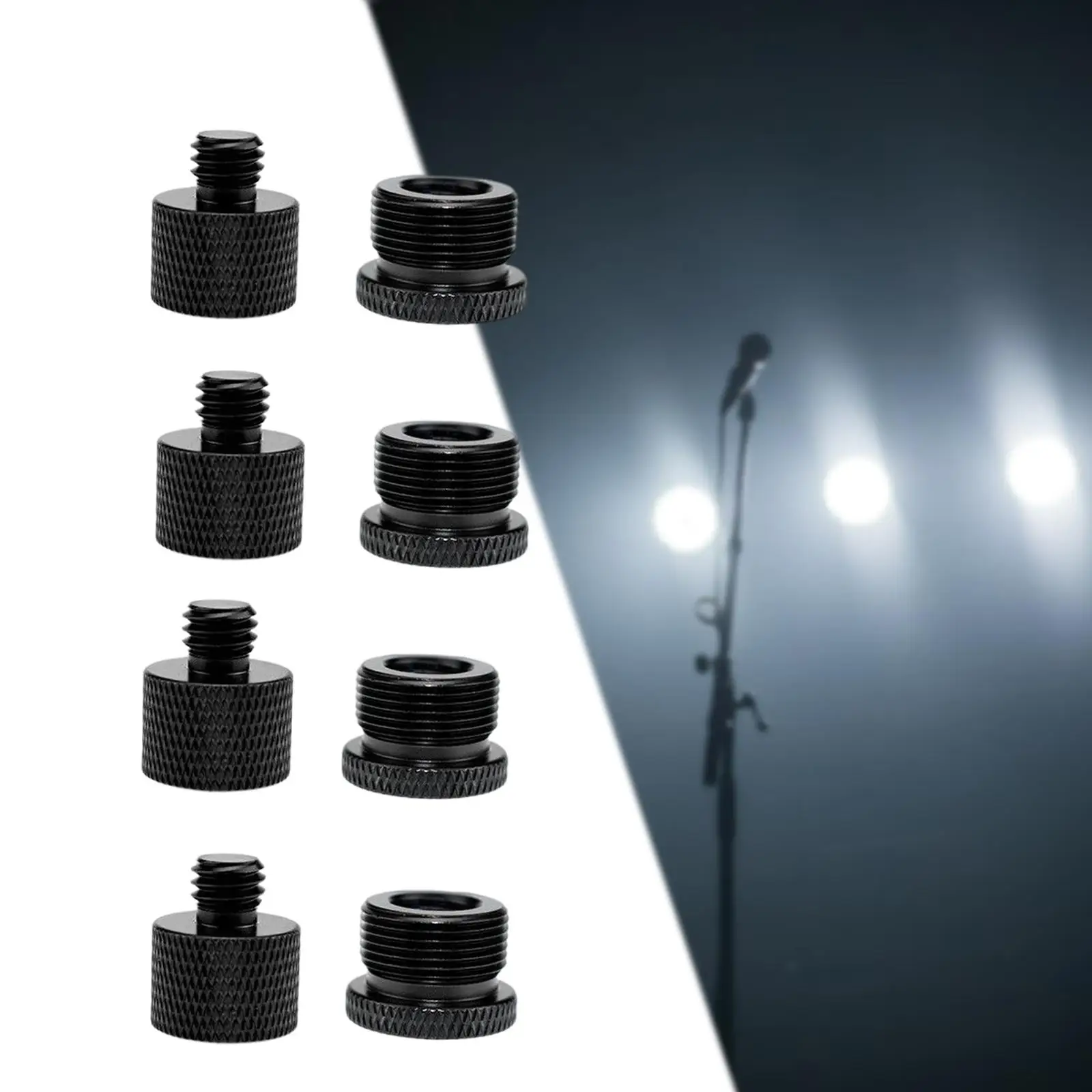 Black Aluminum Mic Thread Adapter Kit for Microphone Stand Extension Arm and Camera Monopod Mount with Non Slip Grip